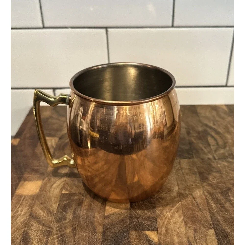 Vintage-Style Smooth Copper Moscow Mule Mugs with Gold Handles Set of 4 EUC